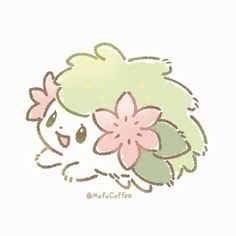 a drawing of a cat with a flower in its hair and the caption mofu coffee