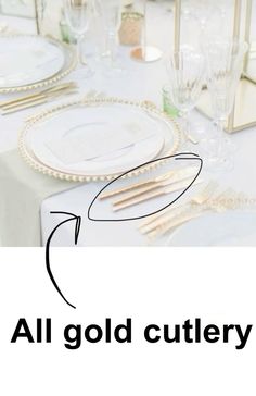 an image of a table setting with gold cutlery