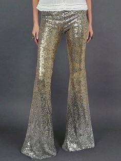 Women's High Waist Gradient Sequined Flare Leg Pants Silver Party   Knitted Fabric Plain,All Over Print Flare Leg,Wide Leg Non-Stretch All Women Clothing, size features are:Bust: ,Length: ,Sleeve Length: Patchwork Trousers, Split Sweater, Shiny Pants, Sequin Pants, Cashmere Sweater Women, Color Gradient, Flare Leg Pants, Flared Pants, Gradient Color