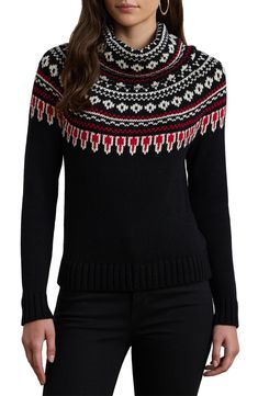 Lauren Ralph Lauren Fair Isle Cotton Turtleneck Sweater | Nordstrom Sweater Nordstrom, Cotton Turtleneck, Red Fits, Autumn Sales, Turtle Neck Top, Fabric Gifts, Free Fabric, Sweater Knit, Fair Isle