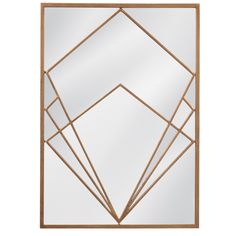 a mirror that is on top of a wooden frame and has geometric shapes in it