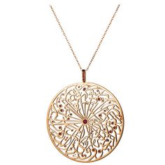 Luxury Filigree Round Pendant Necklace, Luxury Filigree Medallion Necklace, Luxury Filigree Medallion Necklaces, Luxury Medallion Necklace With Intricate Design, Yellow Gold Artistic Design Jewelry Gift, Luxury Necklaces With Intricate Medallion Design, Artistic Design Yellow Gold Jewelry For Gift, Rose Gold Filigree Round Necklace, Artistic Design Yellow Gold Jewelry Gift