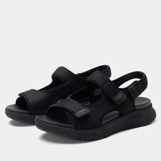 Sandie Black Sandal | Alegria Shoes Sporty Open Toe Sandals With Adjustable Straps, Sporty Sandals With Adjustable Strap In Synthetic Material, Sporty Open Toe Sport Sandals With Adjustable Strap, Comfortable Sport Sandals For Outdoor, Functional Synthetic Sport Sandals For Spring, Functional Breathable Sport Sandals For Spring, Synthetic Open Toe Slingback Sandals For Outdoor, Comfortable Sporty Sport Sandals With Removable Insole, Breathable Nylon Sport Sandals With Round Toe