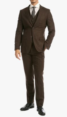 Bradford Cognac Slim Fit 3 Piece Tweed Suit Dark Brown Suits For Men, Brown Wool Suit, Black And Red Suit, Pleated Blazer, Graduation Suits, Tweed Men, Herringbone Suit, Royal Blue Suit, Gentleman's Wardrobe