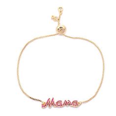 Mama Loving Mother Family Pink Cubic Zirconia Yellow Gold Adjustable Bracelet Metal: Stainless Steel + Yellow Gold Plated Measurements: Charm: 1.1in X 0.5in Length: 9in Adjustable: Fits All Pink Jewelry With Adjustable Chain For Mother's Day, Mother's Day Pink Jewelry With Adjustable Chain, Pink Bracelets For Mom, Valentine's Day Gift, Pink Bracelet For Mom, Valentine's Day Gift, Pink Bracelets With Adjustable Chain For Valentine's Day, Pink Bracelets For Mom For Valentine's Day, Pink Bracelets For Mom On Valentine's Day, Pink Adjustable Bracelets For Valentine's Day, Pink Bracelets For Valentine's Day Gift For Mom