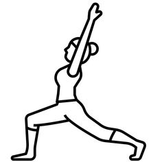 a black and white line drawing of a person doing yoga with their arms in the air