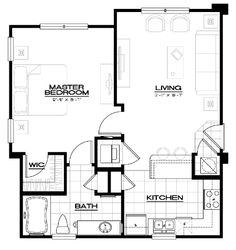 the floor plan for a two bedroom apartment with an attached kitchen and living room area