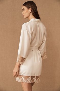 Bridal Robes & Nightgowns - BHLDN Feminine Spring Wedding Night Robe, White Robe With Lace Trim For Wedding Night, Pink Lace Trim Robe For Loungewear, Spring Wedding Robe With Lace Trim, Lingerie For Bride, Bridal Shapewear, V-neck Robe With Lace Trim For Wedding Night, Night Fits, Bridal Bra