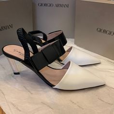 Giorgio Armani Size 39 Equals 8 I Wore For A Couple Of Hours And They Are A Tad To Small. Dust Bags, Box Included White Heel Strap Court Shoes For Office, White Court Shoes With Heel Strap For Office, White Leather Heels For Cocktail, White Sculpted Heel For Evening, Elegant White Slingback Pumps For Formal Occasions, Elegant White Court Shoes For Evening, Elegant White Court Shoes For Party, Elegant White Evening Court Shoes, Elegant White Patent Leather Court Shoes