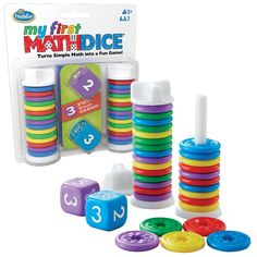 a set of multi - colored numbers and dices