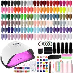 PRICES MAY VARY. 【66 Pcs Gel Nail Polish Set】The set contains 66 bottles of colored gel nail polish, 7ml base coat*2, 7ml glossy top coat*2, 7ml matte top coat*1, 180W UV LED nail lamp*1, Handle grip nail brush*1, Nail clipper*1, Nail file*5, French nail sticker*3, nail brushes*20, sequin colors*24, diamond colors*12, hollow colors*5, butterfly sticker*2, Nail buff sponge*1, Cuticle oil pen*1, Steel pusher*1, Colorful Rhinestones Gems*1, Have all one needs. 【180W Super Fast Nail Lamp】This nail l Fast Nail, Uv Nail Polish, Cuticle Oil Pen, Gel Nail Polish Colors, Nail Polish Kit, Oil Pen, Nail Gel Polish, Nail Polish Kits, French Nail