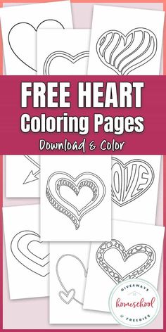 the free heart coloring pages for adults and children to color in with their own hands