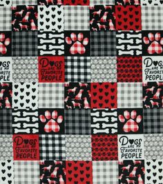 a patchwork pattern with hearts and paw prints on it, including the words dogs favorite people