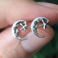 Handcrafted Sterling Silver Crescent Moon & Star Stud Earrings. Approximately 8mm In Diameter And They Include Sterling Silver Butterfly Clasps And Rubber Backs. Brand New, Never Worn And Handmade By Me! Goth Staples, Moon Stud Earrings, Vintage Stud Earrings, Red Studs, Star Stud Earrings, Moon Studs, Star Earrings Stud, Silver Butterfly, Moon Star