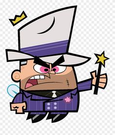 an angry cartoon character with a hat on his head and stars in his hand, while holding