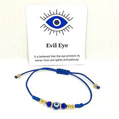 New Hand Made, Brand New Evil Eye Bracelet. In Blue, Adjustable And Simple Gold Bracelet Simple, The Evil Eye, Bracelets Gold, Bracelet Blue, Hand Crafted Jewelry, Eye Bracelet, Evil Eye Bracelet, Crafted Jewelry, Blue Bracelet