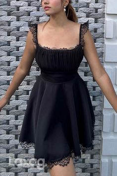 Elevate your style with our A-Line Spaghetti Straps Lace Sleek Satin Elegant Party Homecoming Dress. The delicate lace and sleek satin fabric will enhance your silhouette, making you feel elegant and confident. Perfect for any special occasion, this dress is sure to make heads turn. Wedding Cardigan, Bodycon Tops, Homecoming Dresses Black, Elegant Party, Prom Wedding, Homecoming Dress, Elevate Your Style, Satin Fabric, Homecoming Dresses