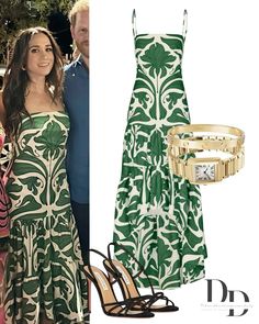 Aug. 2024,  Meghan’s Fashion Details:  - Dress: #andresotaloraofficial Joya Colonial Tiered Cotton Poplin Maxi Dress. - Shoes: #aquazzura ‘Talk to Me 105’ Sandals. - Watch: Princess Diana’s #cartier Yellow Gold ‘Tank Française’ Watch. - Bracelet: #cartier 'Love' Bracelet. - Unidentified Gold Earrings & Pinky Ring. Meghan Markle Colombia, Meghan Markle Beach, Dress Like Meghan Markle, Meghan Style, Bracelet Cartier, Gold Pinky Ring