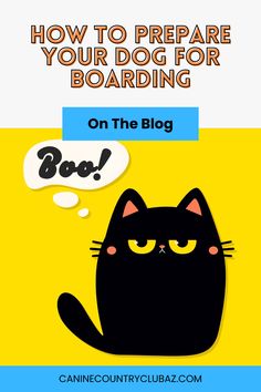 a black cat with the words how to prepare your dog for boarding on the blog