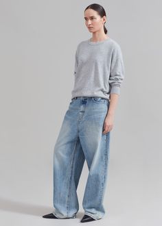 Color: Blue Wash Unisex style Midweight denim Oversized fit Wide leg Slant hip pockets Front button closure Zip fly Unlined 100% Cotton Hand Wash or Dry Clean By The Frankie Shop. Imported *Belt is for styling purposes only Denim Suit, The Frankie Shop, Frankie Shop, Paris Woman, Wide Jeans, Unisex Style, Swimwear Accessories, Oversized Fits, Unisex Fashion