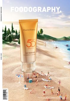 a magazine cover with people on the beach and an advertisement for sunscreenr 50