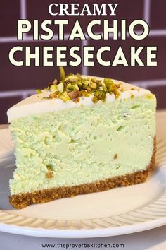 slice of pistachio cheesecake Cheesecake Recipes Pistachio, Cheesecake Recipe With Sour Cream, Fall Cheesecakes, Pistachio Cheesecake Recipe, Pistachio Desserts, Sour Cream Icing, Recipe With Sour Cream, Traditional Desserts, Pistachio Cheesecake