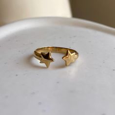 Beautiful Double Star Ring Adjustable  18k Gold Plated Matching Rings For Sisters, Gold Star Ring, Star Accessories, Jewelry 2024, Stars Ring, Shiny Happy People, Beautiful Stars, Space Rings, Moon And Star Ring