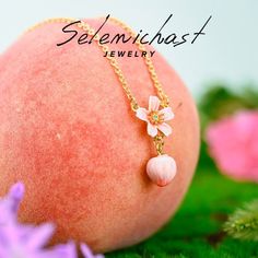 Peach Necklace; nature jewelry; summer jewelry; necklace style Delicate Peach Jewelry For Gifts, Cute Pink Flower Pendant Jewelry, Adjustable Peach Jewelry For Gifts, Charming Pink Flower-shaped Jewelry, Charming Pink Flower Jewelry, Charming Pink Pendant Jewelry, Charming Pink Pendant Necklace, Feminine Handmade Flower Necklace, Handmade Feminine Flower Necklace