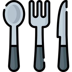 three forks, spoons and knives are shown in black and grey colors on a white background