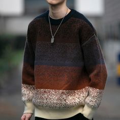 Winter Vintage Sweater Men Streetwear Gradient Harajuku Knitwear Quality Hoodies, No Gender, Athleisure Trend, Winter Vintage, Men Streetwear, Men's Hoodies, Sweater Men, Knit Sleeve, Vintage Sweater