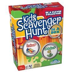 a children's scavenger hunt in a box with two magnifying glasses