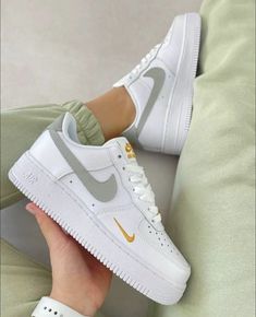 Golden Sneakers, Air Force 1s, Nike Fashion Shoes, All Nike Shoes, Gold Sneakers, Nike Air Shoes, Baskets Nike, Air Force One