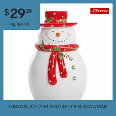 It is the holiday season year-round with the jolly plenitude 7.5" snowman cookie jar by Gibson home. This cute and bubbly hand painted cookie jar could not have named better. It is bright colors and friendly face will bring you Christmas joy no matter the season. A stoneware staple with a tight lid for fresh cookies at all times!Features: Hand PaintedManufacturer Warranty: 1 YearShape: RoundMeasurements: 7.5 Height/InchesWeight (lb.): 2 LbBase Material: 100% StonewareCare: Dishwasher SafeDecor … Painted Cookie Jar, Fresh Cookies, Snowman Cookie Jar, Hand Painted Cookies, Snowman Cookie, Paint Cookies, Cookie Jars, Christmas Joy, Cookie Jar