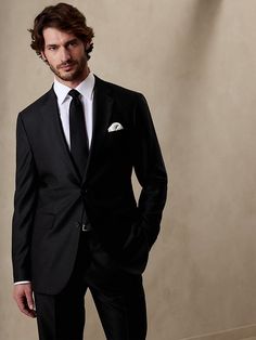 Saw this on Banana Republic: Tailored Long Sleeve Timeless Suits, Classic Long Sleeve Suits In Suiting Fabric, Timeless Long Sleeve Suit, Timeless Long Sleeve Suit In Suiting Fabric, Luxury Long Sleeve Three-piece Business Suit, Long Sleeve Suits For Tailoring In Suiting Fabric, Professional Long Sleeve Suits, Elegant Black Sport Coat For Business Meetings, Tailored Elegant Three-piece Suit For Business Meetings