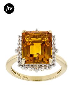 5.31ct Rectangular Octagonal Madeira Citrine With 0.22ctw Round White Diamond 14k Yellow Gold Ring. Measures Approximately 0.57"L x 0.62"W. Finished Under Gallery Yellow Gold Ring, Yellow Gold Rings, White Diamond, Citrine, Gold Ring, Gold Rings, Yellow Gold, Orange, Ring