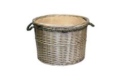 an empty wicker basket on a white background