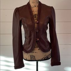 Vintage One Of A Kind 100% Real Leather Perfect Condition. Never Worn Color Is A Beautiful Wine/Brown That Is Very Neutral. Elegant Fitted Brown Leather Jacket, Elegant Fitted Leather Jacket For Spring, Elegant Brown Leather Jacket For Spring, Leather Jackets, Real Leather, Jackets & Coats, Jackets For Women, Leather Jacket, Wine