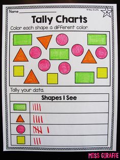 a poster with different shapes and colors on it that says,'tally chart '