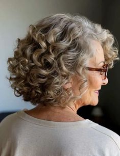 32 Stylish Hairstyles For 70-Year-Old Women With Glasses Short Permed Hairstyles, Curly Bobs For Older Women, Older Woman Curly Hair, Women With Glasses, Short Permed Hair, Womens Haircuts Medium, Flattering Hairstyles, Asymmetrical Hairstyles, Stylish Hairstyles