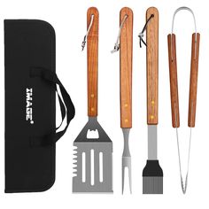 PRICES MAY VARY. 4 PIECES BBQ GRILL TOOL SET: The whole set of BBQ tool includes the main tools that you need for barbecue. It includes a multi-functional spatula, a barbecue tong, a basting brush and a meat fork and they are all durable in use. STAINLESS STEEL MATERIAL: The main material of the whole grilling tool set is made from stainless steel which is proved to be good substance, such as rust protection, corrosion resistance, anti-oxidation etc. Besides, it’s not easy to crack or break afte Tool Gifts For Men Amazon.com, Outdoor Grill Accessories, Stainless Steel Bbq Grill, Bbq Tool Set, Grill Tools, Bbq Set, Backyard Grilling, Stainless Steel Bbq, Grill Set