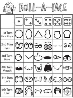 the printable roll - a - face game is shown with different faces and numbers