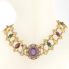 Antique Renaissance Revival Amethyst, Diamond, Natural Pearl, Gold and Enamel Victorian Jeweled Necklaces For Formal Occasions, Fine Jewelry With Jeweled Oval Details, Oval Jeweled Fine Jewelry, Fine Jewelry With Oval Jeweled Details, Formal Multi-stone Amethyst Necklaces, Formal Amethyst Multi-stone Necklace, Formal Multi-stone Amethyst Necklace, Formal Jeweled Amethyst Jewelry, Jeweled Amethyst Jewelry For Formal Occasions