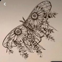 a drawing of a butterfly with flowers on it