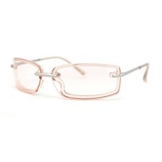 These narrow rectangle rimless sunglasses are a true agent style. They're stylishly minimal and classically crafted with a plastic frame and metal hinges. The 100% UV400 polycarbonate lenses will protect your eyes from the sun's harmful rays, and the timeless 90s style will make you look effortlessly cool. Whether you're running errands or going out on the town, these sunglasses are a must-have for any woman's wardrobe. (c169) Size: 5 1/2" (140mm) x 1 1/2" (36mm).  Color: Silver.  Gender: female Sunglasses Silver, Y2k Sunglasses, Circle Lenses, Plastic Sunglasses, Metal Hinges, Clip On Sunglasses, Rimless Sunglasses, Square Glasses, Rhinestone Trim