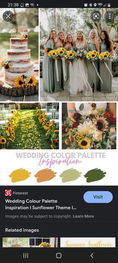 the wedding website is displayed with sunflowers and other things to see on it