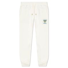 The Casablanca Tennis Club Icon Embroidered Sweatpant embodies an elevated aesthetic that upgrades any wardrobe. The silhouette is crafted from organic cotton and incorporates an elasticated cuff and waistband. The adjustable drawstring contributes to this aesthetic along with the side pockets. The patch pocket at the rear and embroidered branding at the front appear, completing the look. 100% organic cotton Elastic drawstring waistband Side pockets Patch pocket Embroidered branding Elastic cuff Relaxed Fit Sweats With Embroidered Logo, Luxury Sweatpants With Logo Detail For Streetwear, White Streetwear Bottoms With Logo Detail, Cotton Sweatpants With Logo Detail For Streetwear, Luxury Sporty Sweatpants With Logo Detail, Saucony Shadow, Tennis Clubs, Pharrell Williams, Casual Sandals