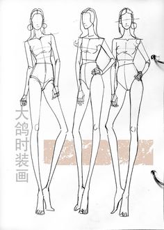 three female mannequins are shown in chinese characters'drawings, each with their own body shape