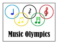 an olympic symbol with music symbols in the center and words on each side that spell out musical olympics