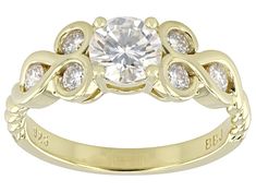 Moissanite Fire® 1.16ctw diamond equivalent weight round brilliant, 14k yellow gold over silver  ring. Measures approximately 1/4" L x 1/16" W and is not sizeable. Actual moissanite weight is .98ctw. Gold Moissanite Diamond Ring With Accent Stones, Yellow Gold Cubic Zirconia Diamond Ring With Accent Stones, Ring Spacer, Diamond Alternatives, Popular Jewelry, Mens Accessories Jewelry, Jewelry Cleaner, Jewelry Maker, Sunglass Frames