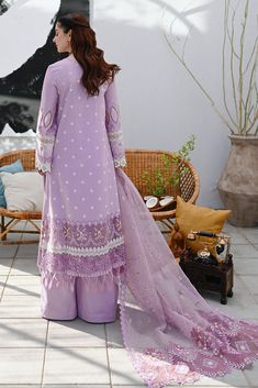 Lilac Pakistani Dress in Kameez Trouser Dupatta Style is an embroidered masterpiece in premium fabric. This beautiful Pakistani Eid Dress is gracefully emblazoned with lavish designs and fine details of chikankari sheesha details, making this lawn Kameez Trouser an epitome of beauty and grace. Detailed Description: SKU: PS1754 Detailing: Embroidery, Threads, Chikankari Sheesha details Color: Lilac Fabric: Lawn, Organza Design: Fully Embroidered dress Event: Festive, Party wear Cambric Dress With Intricate Embroidery For Festive Season, Eid Dresses With Chikankari Embroidery, Semi-stitched, Unstitched Chikankari Embroidery Dress For Eid, Anarkali Dress With Intricate Embroidery In Cambric, Eid Dresses With Zari Work In Cambric, Eid Festival Cambric Dress With Zari Work, Eid Cambric Dresses With Zari Work, Eid Dresses With Intricate Embroidery In Cambric, Embroidered Semi-stitched Dresses For Eid